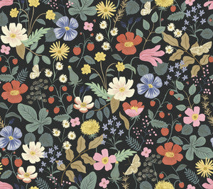 Strawberry Fields Black & Green Wallpaper by Rifle Paper Co.