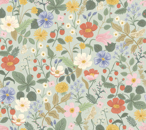 Strawberry Fields Green & Pink Wallpaper by Rifle Paper Co.