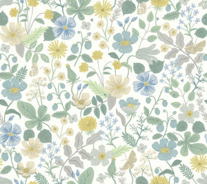 Strawberry Fields White & Green Wallpaper by Rifle Paper Co.
