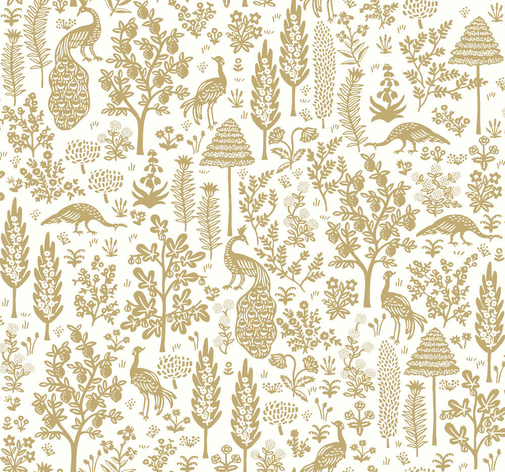 Menagerie Toile Beige Wallpaper by Rifle Paper Co. Rifle Paper Co. Second Edition Covers about 60.8 square feet 27-in by 27-ft long roll Unpasted 25.25 - Fabric Carolina -