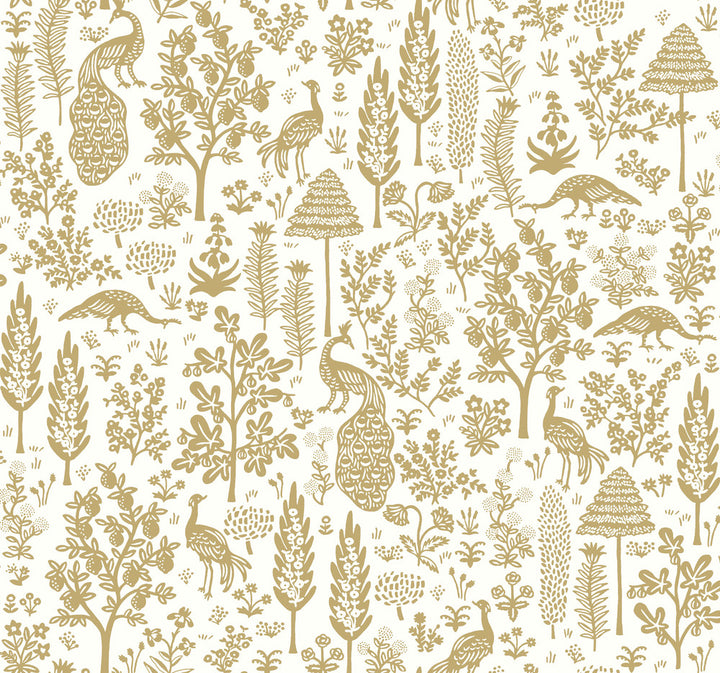Menagerie Toile Beige Wallpaper by Rifle Paper Co. Rifle Paper Co. Second Edition Covers about 60.8 square feet 27-in by 27-ft long roll Unpasted 25.25 - Fabric Carolina -