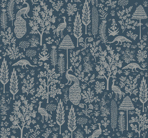 Menagerie Toile Dark Blue Wallpaper by Rifle Paper Co.