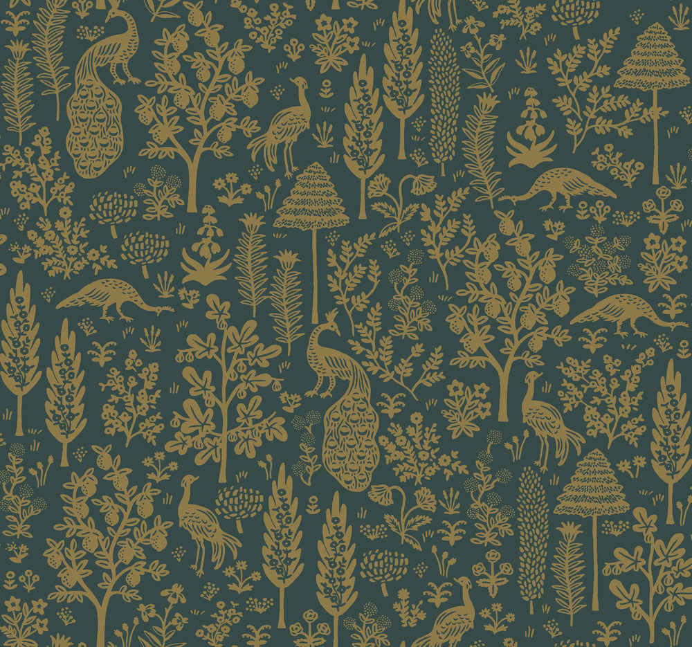 Menagerie Toile Brown Wallpaper by Rifle Paper Co. Rifle Paper Co. Second Edition Covers about 60.8 square feet 27-in by 27-ft long roll Unpasted 25.25 - Fabric Carolina -
