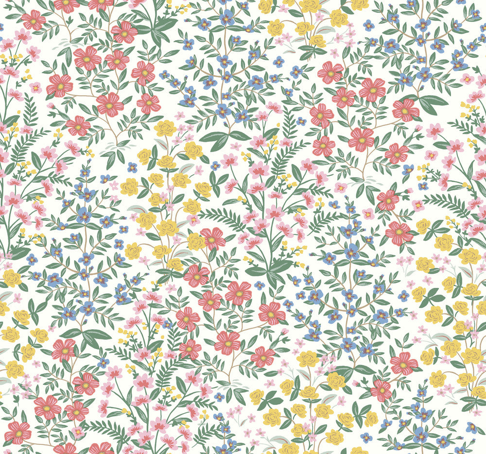 Wildwood Garden White & Pink Wallpaper by Rifle Paper Co. Rifle Paper Co. Second Edition Covers about 60.8 square feet 27-in by 27-ft long roll Unpasted 25.25 - Fabric Carolina -