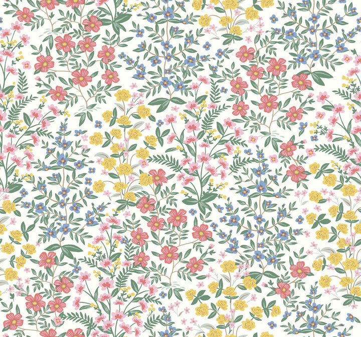 Wildwood Garden White & Pink Wallpaper by Rifle Paper Co. Rifle Paper Co. Second Edition Covers about 60.8 square feet 27-in by 27-ft long roll Unpasted 25.25 - Fabric Carolina -
