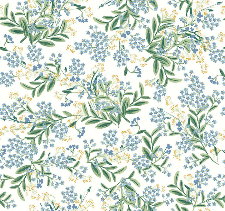 Cornflower White & Green Wallpaper by Rifle Paper Co. Designer Rifle Paper Co. Second Edition Covers about 60.8 square feet 27-in by 27-ft long roll Unpasted 25.25 - Swanky Fabrics -
