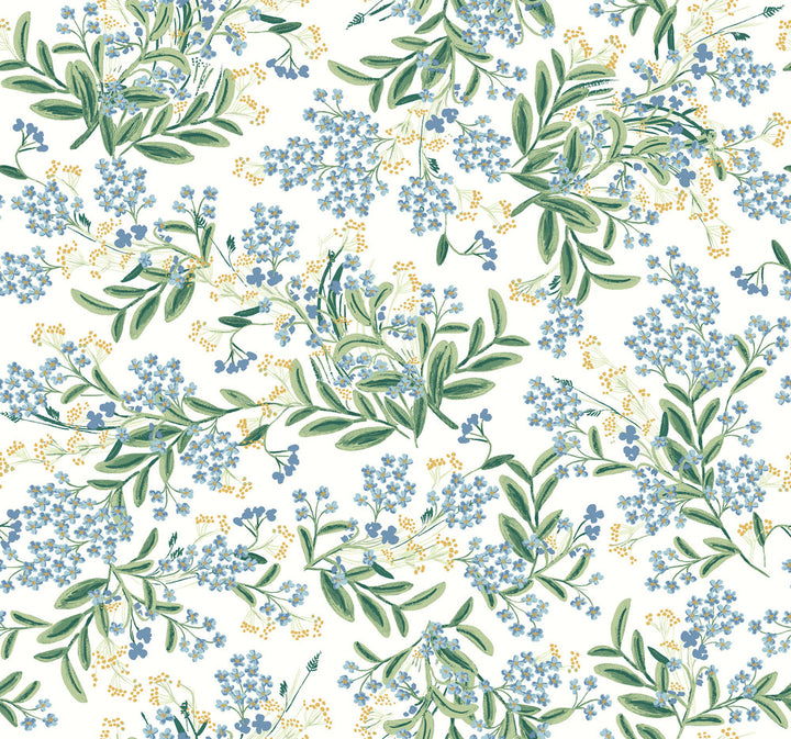 Cornflower White & Green Wallpaper by Rifle Paper Co. Rifle Paper Co. Second Edition Covers about 60.8 square feet 27-in by 27-ft long roll Unpasted 25.25 - Fabric Carolina -