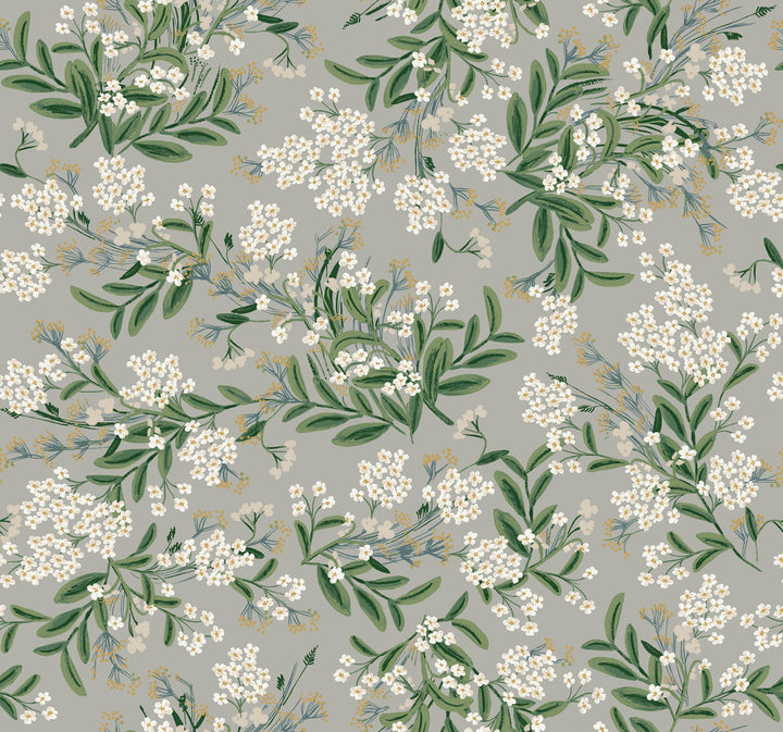 Cornflower Grey & Green Wallpaper by Rifle Paper Co. Rifle Paper Co. Second Edition Covers about 60.8 square feet 27-in by 27-ft long roll Unpasted 25.25 - Fabric Carolina -
