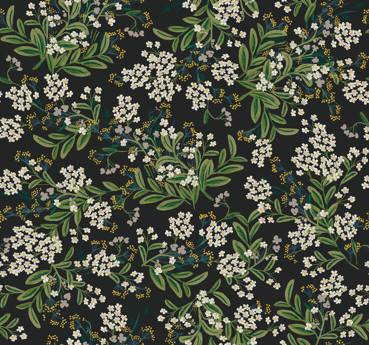 Cornflower Black & Green Wallpaper by Rifle Paper Co. Rifle Paper Co. Second Edition Covers about 60.8 square feet 27-in by 27-ft long roll Unpasted 25.25 - Fabric Carolina -