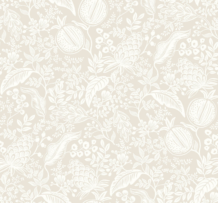 Pomegranate Beige Wallpaper by Rifle Paper Co. Designer Rifle Paper Co. Second Edition Covers about 60.8 square feet 27-in by 27-ft long roll Unpasted 25.25 - Swanky Fabrics -