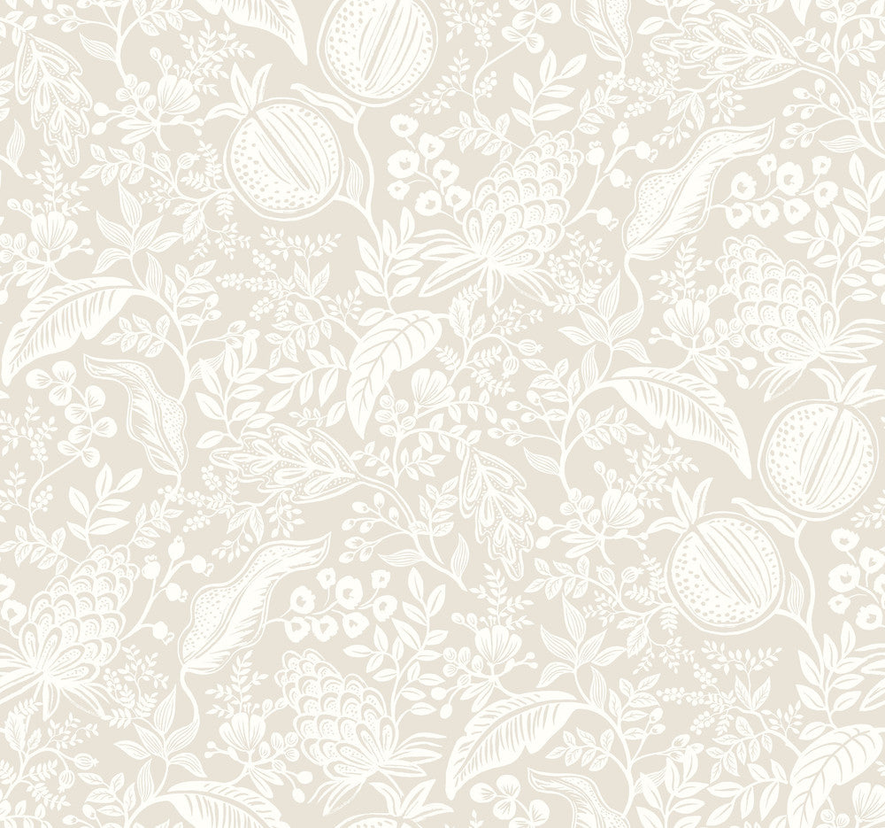 Pomegranate Beige Wallpaper by Rifle Paper Co. Rifle Paper Co. Second Edition Covers about 60.8 square feet 27-in by 27-ft long roll Unpasted 25.25 - Fabric Carolina -
