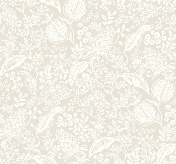 Pomegranate Beige Wallpaper by Rifle Paper Co. Rifle Paper Co. Second Edition Covers about 60.8 square feet 27-in by 27-ft long roll Unpasted 25.25 - Fabric Carolina -