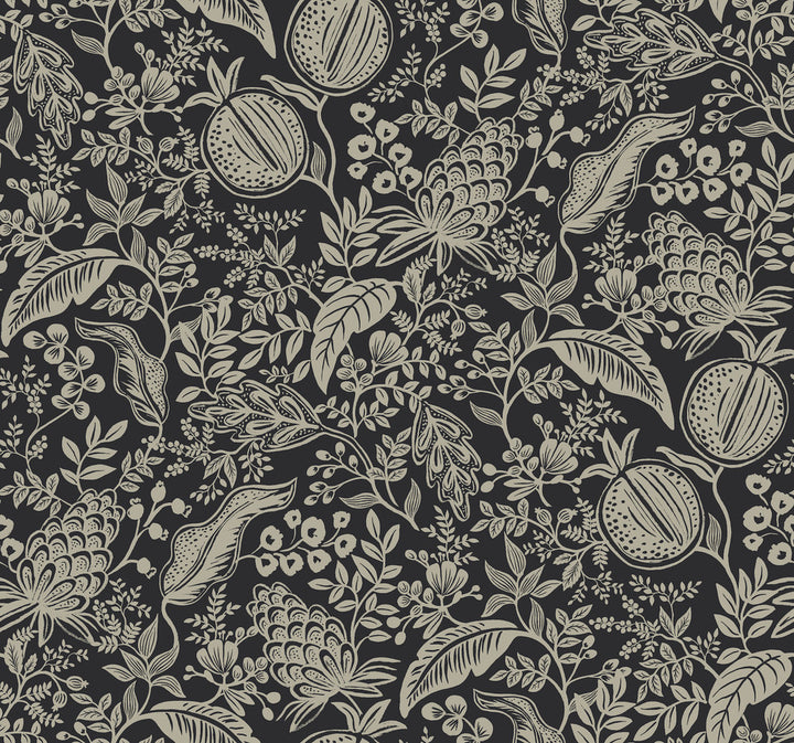 Pomegranate Black Wallpaper by Rifle Paper Co. Rifle Paper Co. Second Edition Covers about 60.8 square feet 27-in by 27-ft long roll Unpasted 25.25 - Fabric Carolina -