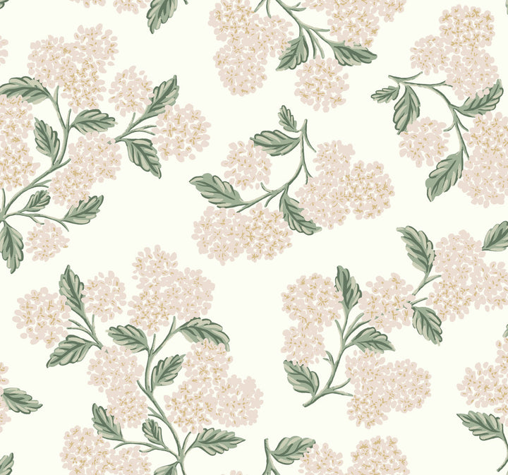 Hydrangea Beige & Pink Wallpaper by Rifle Paper Co. Rifle Paper Co. Second Edition Covers about 60.8 square feet 27-in by 27-ft long roll Unpasted 25.25 - Fabric Carolina -