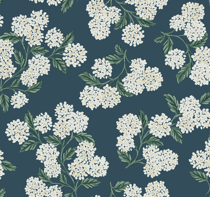 Hydrangea Blue Wallpaper by Rifle Paper Co. Rifle Paper Co. Second Edition Covers about 60.8 square feet 27-in by 27-ft long roll Unpasted 25.25 - Fabric Carolina -