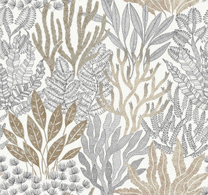 Coral Leaves Taupe & Black Wallpaper by York Wallcoverings