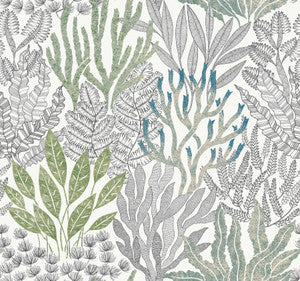Coral Leaves Blue & Green Wallpaper by York Wallcoverings