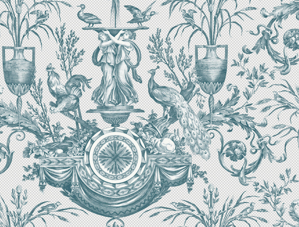 Avian Fountain Toile Jade Wallpaper by York Wallcoverings Toile Resource Library Covers about 60.8 square feet 27-in by 27-ft long roll Unpasted 20.5 - Fabric Carolina -