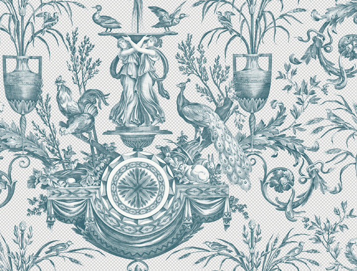 Avian Fountain Toile Jade Wallpaper by York Wallcoverings Toile Resource Library Covers about 60.8 square feet 27-in by 27-ft long roll Unpasted 20.5 - Fabric Carolina -
