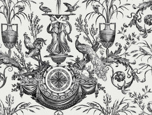 Avian Fountain Toile Black Wallpaper by York Wallcoverings
