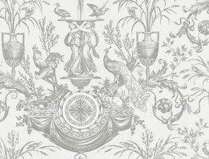 Avian Fountain Toile Grey Wallpaper by York Wallcoverings