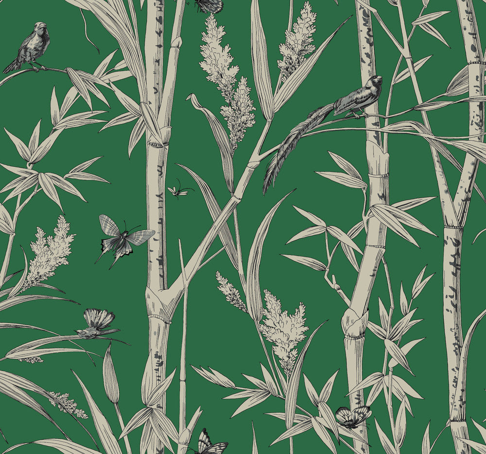 Bambou Toile Green Wallpaper by York Wallcoverings Toile Resource Library Covers about 60.8 square feet 27-in by 27-ft long roll Unpasted 25.25 - Fabric Carolina -