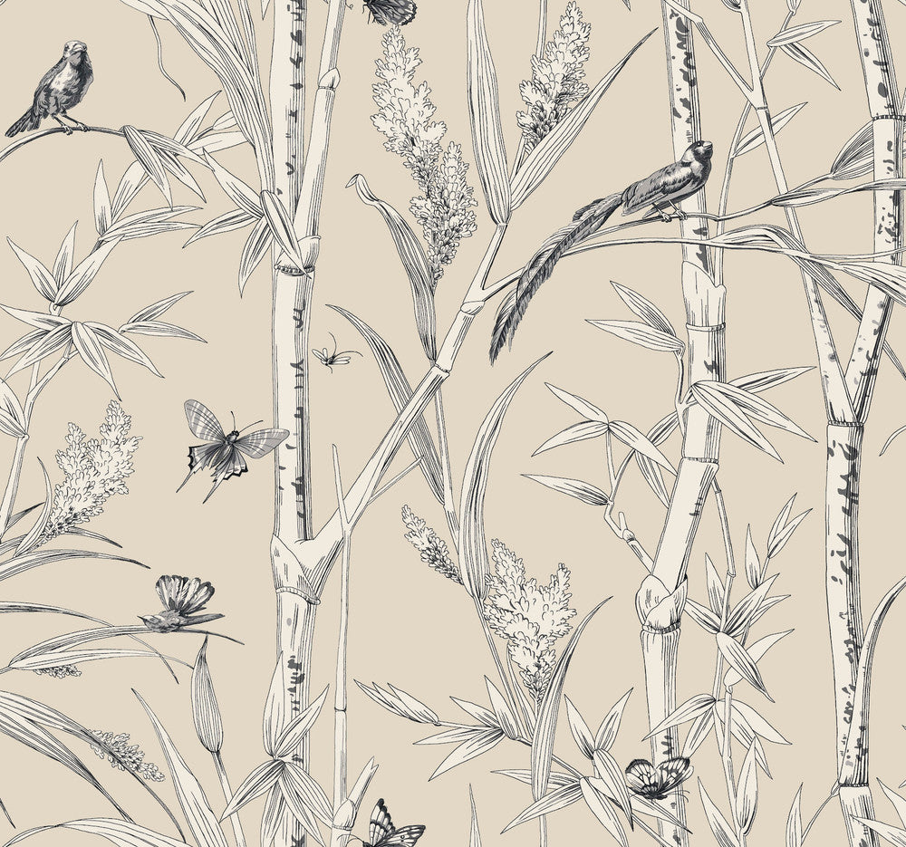 Bambou Toile Beige Wallpaper by York Wallcoverings Toile Resource Library Covers about 60.8 square feet 27-in by 27-ft long roll Unpasted 25.25 - Fabric Carolina -