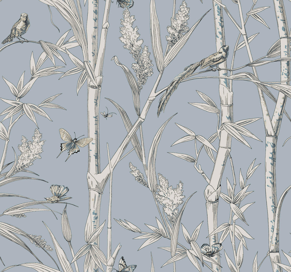 Bambou Toile Sky Blue Wallpaper by York Wallcoverings Toile Resource Library Covers about 60.8 square feet 27-in by 27-ft long roll Unpasted 25.25 - Fabric Carolina -