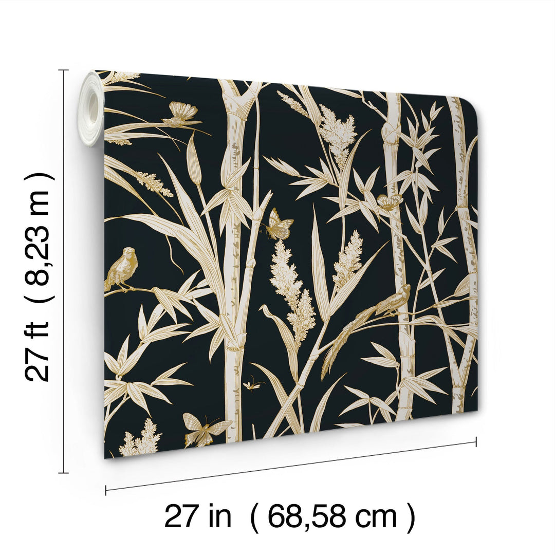 Bambou Toile Black Wallpaper by York Wallcoverings Designer