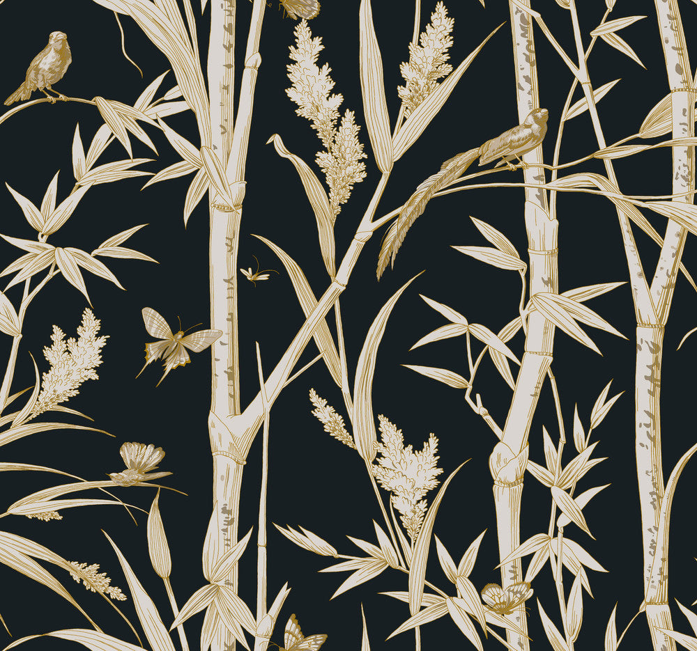 Bambou Toile Black Wallpaper by York Wallcoverings Toile Resource Library Covers about 60.8 square feet 27-in by 27-ft long roll Unpasted 25.25 - Fabric Carolina -