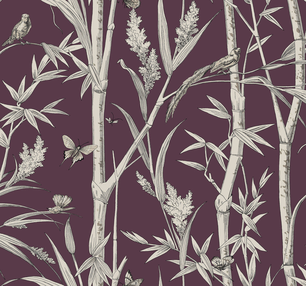 Bambou Toile Burgundy Wallpaper by York Wallcoverings Toile Resource Library Covers about 60.8 square feet 27-in by 27-ft long roll Unpasted 25.25 - Fabric Carolina -