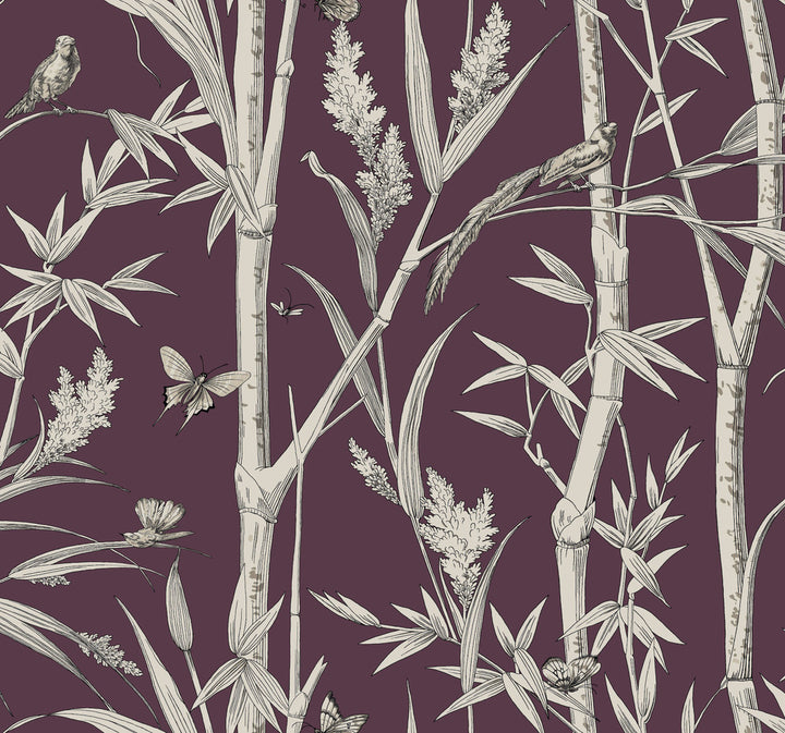 Bambou Toile Burgundy Wallpaper by York Wallcoverings Toile Resource Library Covers about 60.8 square feet 27-in by 27-ft long roll Unpasted 25.25 - Fabric Carolina -