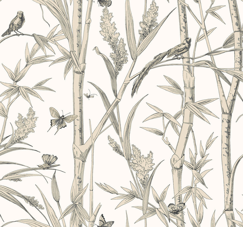 Bambou Toile White Wallpaper by York Wallcoverings Toile Resource Library Covers about 60.8 square feet 27-in by 27-ft long roll Unpasted 25.25 - Fabric Carolina -