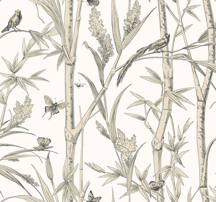 Bambou Toile White Wallpaper by York Wallcoverings Toile Resource Library Covers about 60.8 square feet 27-in by 27-ft long roll Unpasted 25.25 - Fabric Carolina -