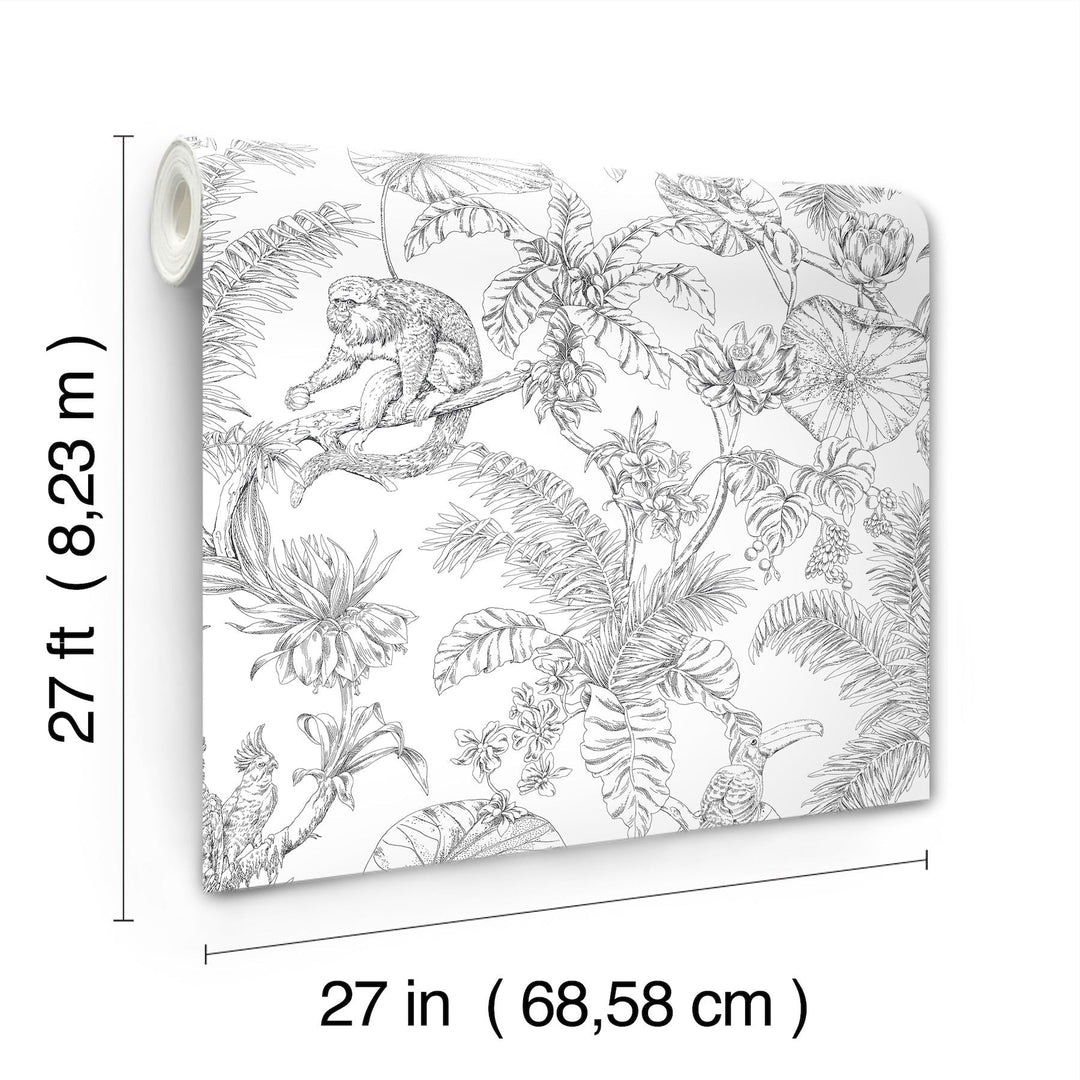 Tropical Sketch Toile Black Wallpaper by York Wallcoverings Designer