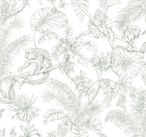 Tropical Sketch Toile Forest Wallpaper by York Wallcoverings