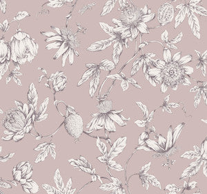 Passion Flower Toile Orchid Wallpaper by York Wallcoverings