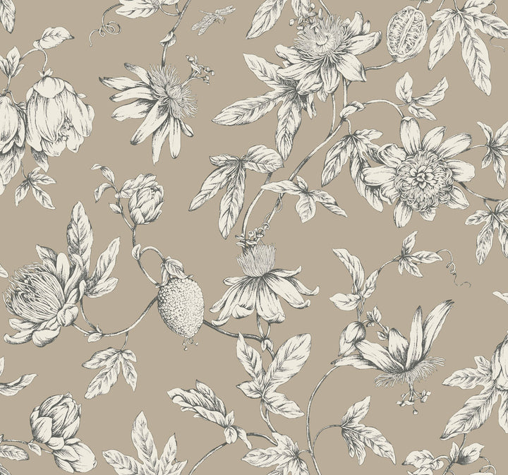 Passion Flower Toile Linen Wallpaper by York Wallcoverings Toile Resource Library Covers about 60.8 square feet 27-in by 27-ft long roll Unpasted 25.25 - Fabric Carolina -
