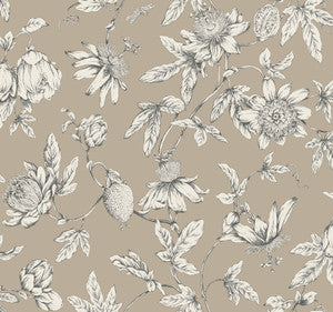 Passion Flower Toile Linen Wallpaper by York Wallcoverings