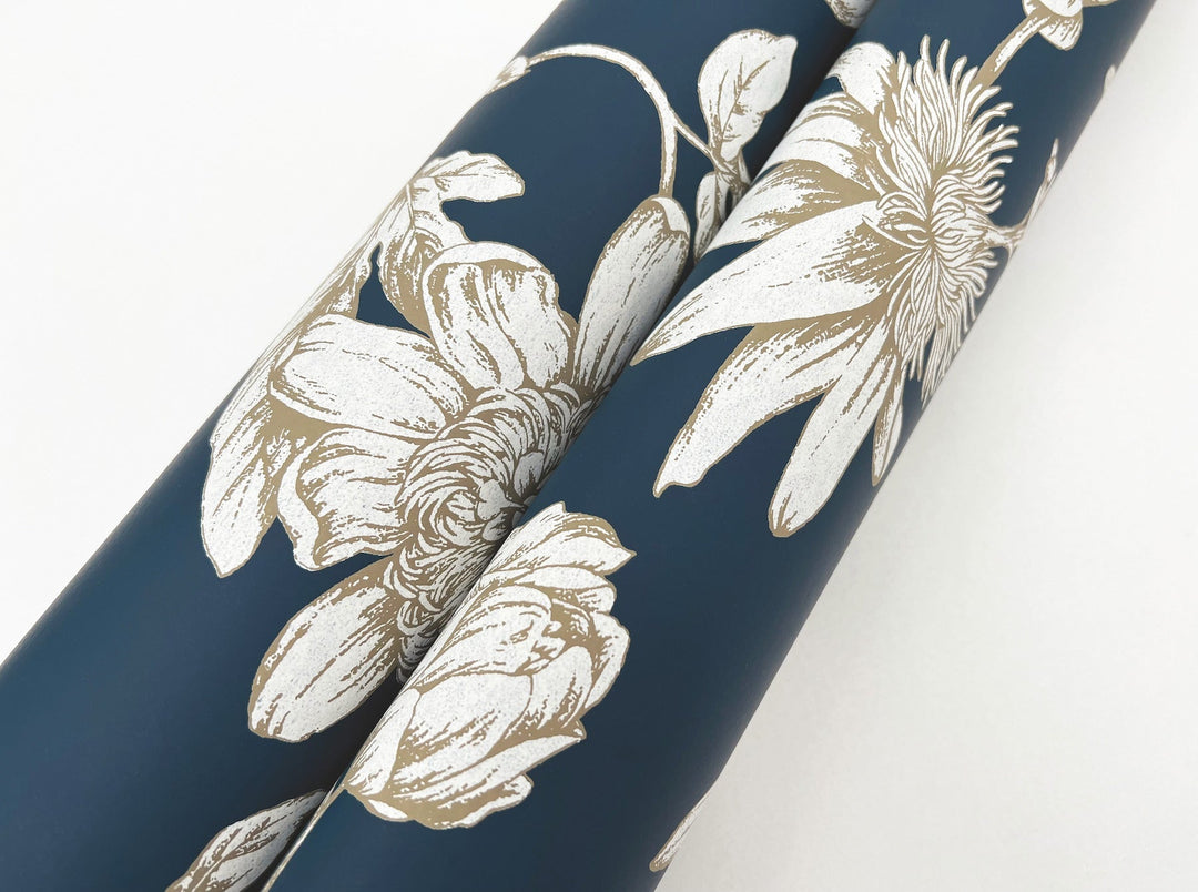Passion Flower Toile Navy Wallpaper by York Wallcoverings Designer