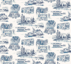 Modern Vista Toile Navy Wallpaper by York Wallcoverings