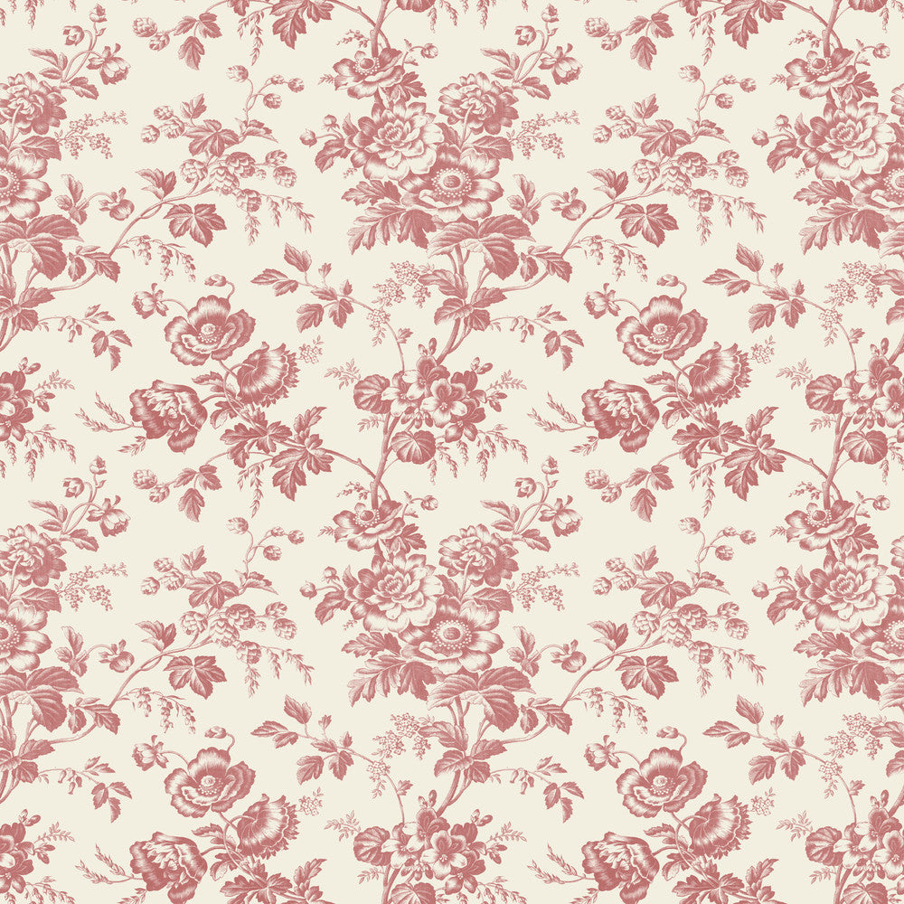 Anemone Toile French Red Wallpaper by York Wallcoverings Toile Resource Library Covers about 56.4 square feet 20.5-in by 33-ft long roll Prepasted 20.5 - Fabric Carolina -