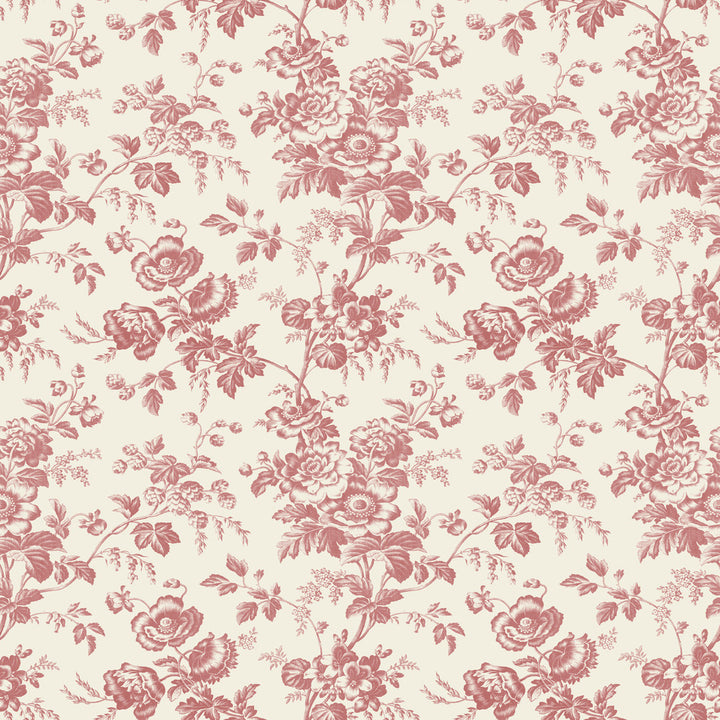 Anemone Toile French Red Wallpaper by York Wallcoverings Toile Resource Library Covers about 56.4 square feet 20.5-in by 33-ft long roll Prepasted 20.5 - Fabric Carolina -