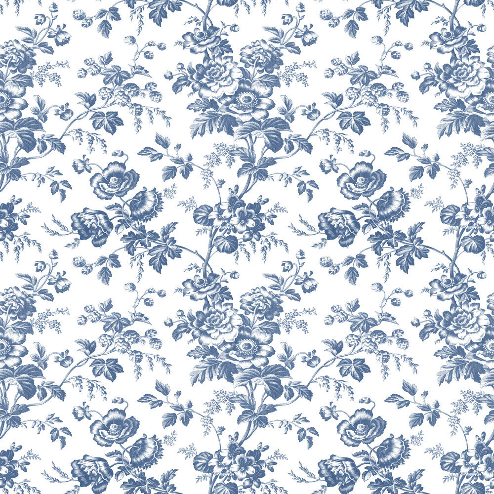 Anemone Toile Navy Wallpaper by York Wallcoverings Toile Resource Library Covers about 56.4 square feet 20.5-in by 33-ft long roll Prepasted 20.5 - Fabric Carolina -