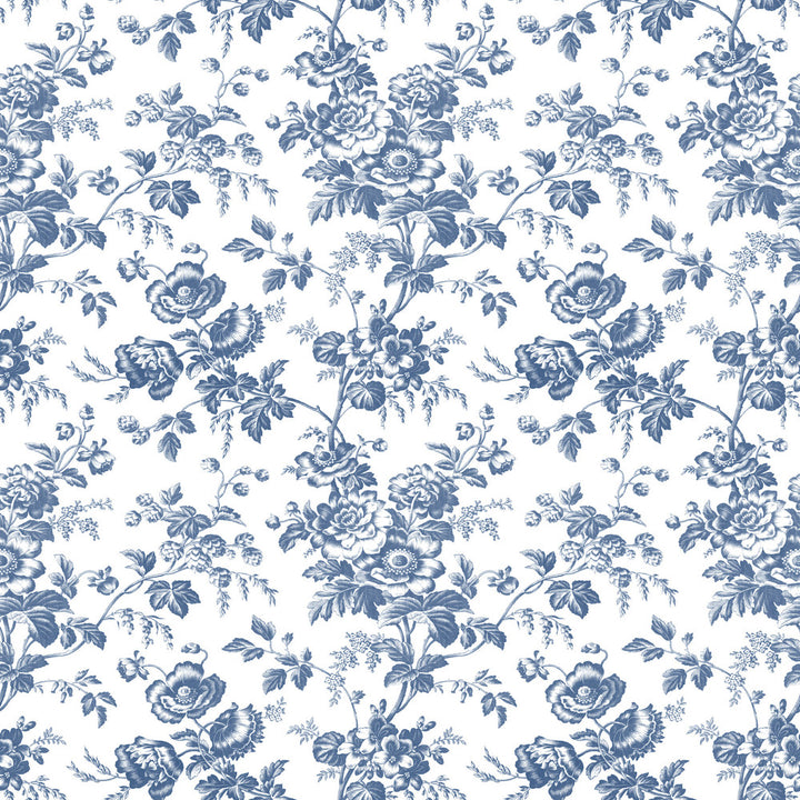 Anemone Toile Navy Wallpaper by York Wallcoverings Toile Resource Library Covers about 56.4 square feet 20.5-in by 33-ft long roll Prepasted 20.5 - Fabric Carolina -