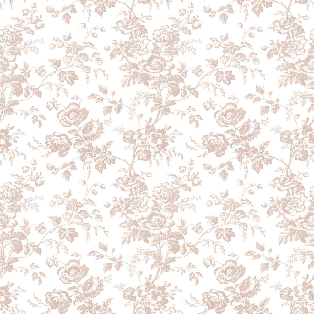 Anemone Toile Blush Wallpaper by York Wallcoverings Toile Resource Library Covers about 56.4 square feet 20.5-in by 33-ft long roll Prepasted 20.5 - Fabric Carolina -