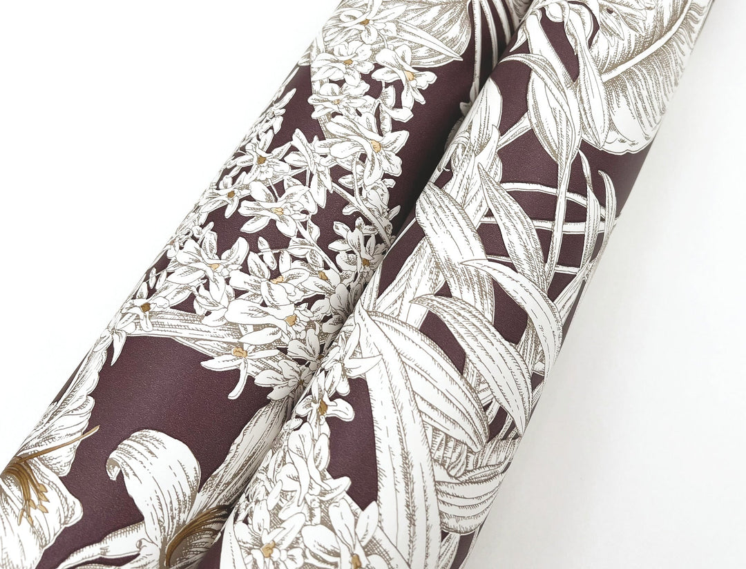Orchid Conservatory Toile Mulberry Wallpaper by York Wallcoverings Designer