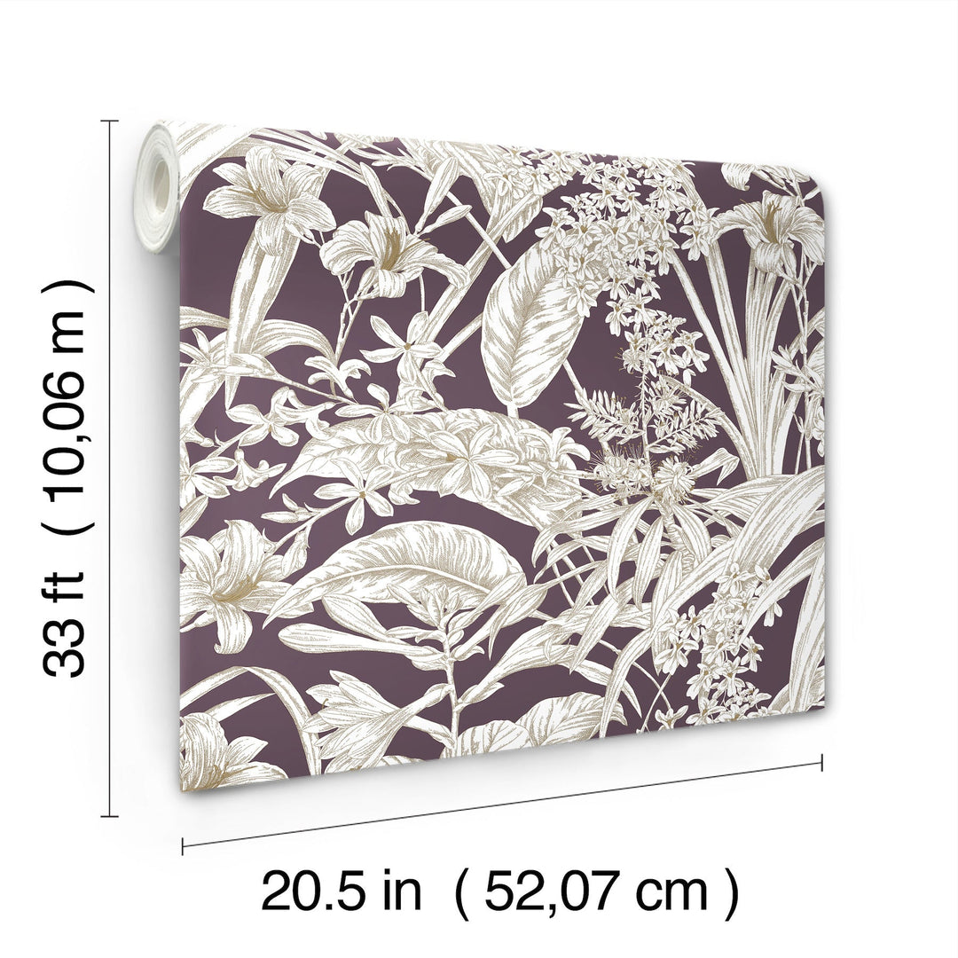 Orchid Conservatory Toile Mulberry Wallpaper by York Wallcoverings Designer