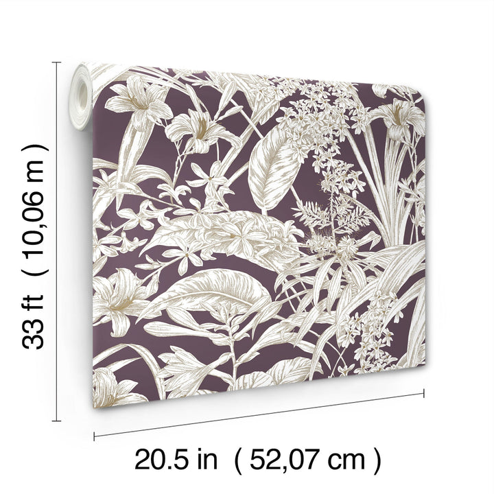 Orchid Conservatory Toile Mulberry Wallpaper by York Wallcoverings Designer
