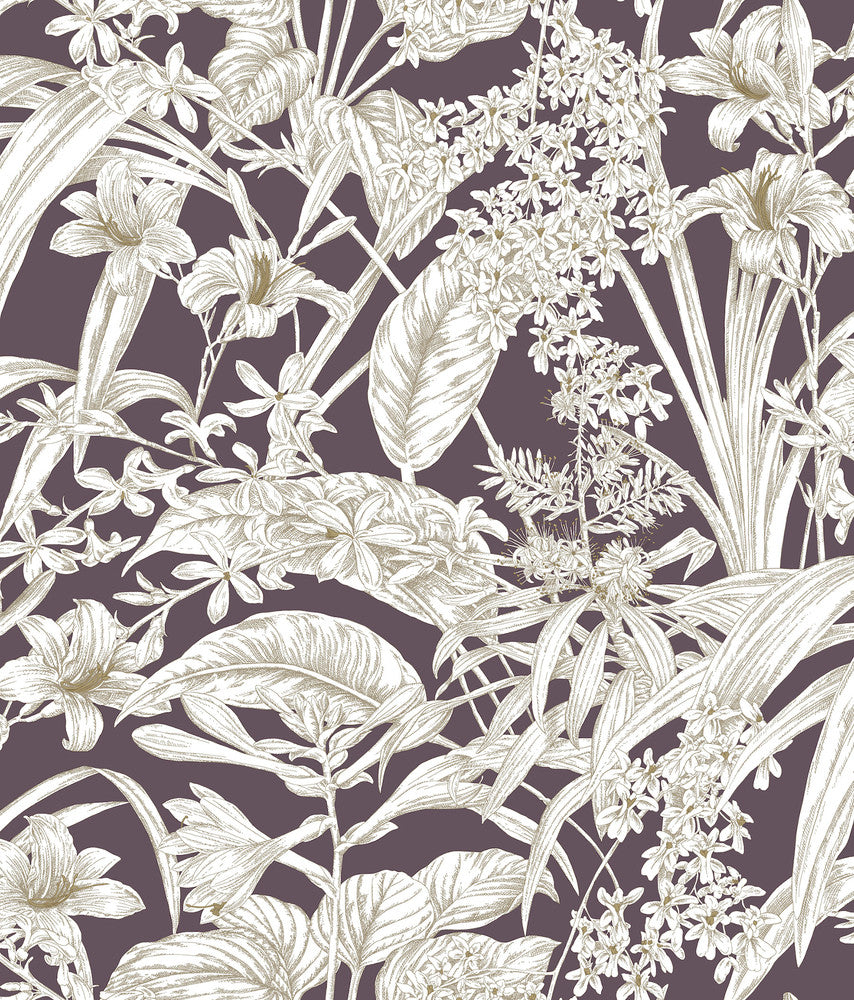 Orchid Conservatory Toile Mulberry Wallpaper by York Wallcoverings Toile Resource Library Covers about 56.4 square feet 20.5-in by 33-ft long roll Unpasted 24 - Fabric Carolina -